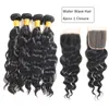 8A Straight Brazilian Human Hair 4 Bundles with Closure Body Deep Water Wave Virgin Hair Bundles with Lace Frontal Kinky Curly Ext8236325