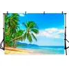 Tropikalne backdrops plaży do fotografii błękitne niebo i morze zielone drzewa palmowe nadmorskie lato ślub photo studio tła
