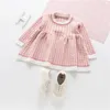 2018 Sonbahar Uzun Kollu Bebek Bebekler Kızlar Çocuklar Tatlı O-Yastılı Ekose Örgü Partisi Prenses Tutu Sweater Dress Vestidos C939