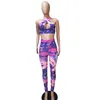 Lettre Graffiti Imprimer Sexy Deux Pièces Ensemble Tenues D'été Crop Tops + Pantalon Moulant Costume 2 Pcs Ensemble Assorti Survêtement Femmes Sans Bretelles Club Wear