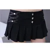 2017 Summer Women Sexy Black White Patchwork Pleated Skirt Female Streetwear Metal Button Pencil Micro Mini Skirt Femme Bottoms