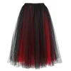 Skirts Sapubonva Long Maxi Elastic Skirts Corset Fluffy Tulle Skirt Ruffled Chiffon Lace Midi Gothic Red Victorian Burlesque Costumes