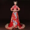 Vintage vermelho noiva casar vestido antigo vestido bordado fênix traje real tradicional chinês feminino casamento cheongsam roupas étnicas