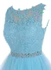 Sweet 16 Robes de bal courtes Appliques en dentelle avec des perles de cristal Puffy Tulle Cocktail Robes Little Black Graduation Homecoming Gow 349S