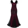 Robe longue à clapet des années 20 pour femme, style Gatsby magnifique, vintage, col en V, manches courtes, maxi fête pour bal de promo, cocktail