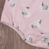 2018 été nouveau-né bébé vêtements enfants boutique vêtements bébé fille barboteuse infantile enfant en bas âge rose cygne impression barboteuse combinaison vêtements tenues