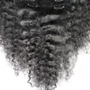 Mongolian Virgem Do Cabelo Kinky Curly Não Transformados Cor Natural Extensão Do Cabelo Humano 7 Pçs / set grampo de cabelo humano em extensões