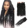 Ishow Brazilian Human Hair Bundles Wefts Body Wave Straight 3pcs With 4*4 Lace Closure Water Loose for Women All Ages Natural Color Black 8-28inch