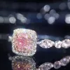 Echte Vrouwen Mode 925 Sterling zilveren ringen Diamonique 1Cz 5A Roze Cz Engagement wedding band ring voor vrouwen Gift