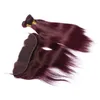 Virgin Malaysian Human Hair Burgundy Weave Bundles with Frontal Closure Straight #99J Wine Red Human Hair Weaves with 13x4 Full Lace Frontal