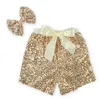 Nuovi pantaloncini con paillettes per bambini per le ragazze estive pantaloni corti con bowknot in raso per bambini pantaloncini boutique per bambini 12 colori scegli T2I036