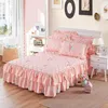 Graceful Quilted Thickened Bedspread Laced Fitted Sheet Two-Layer Bed Cover Wedding Housewarming Gift Bed Shirt(no Pillowcase)