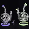 Big Glass Bongs de agua Vortex Bong Dab Rig Hooked Thick Con 12 Recycler Tubes Cyclone Oil Rigs 9 pulgadas Tall Purple Bubbler 14mm Joint Bowl