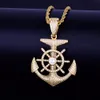 Ship's Anchor Hängsmycke Halsband Hip Hop Smycken Mäns Guldfärg Cubic Zircon med repkedja Hot säljare för droppe frakt