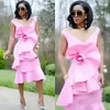 Stylish Bright-Pink Cocktail Dresses Sexy Off Shoulder V-Neck Handmade Flower Short Mermaid Prom Dress 2018 Hot Fashion Party Prom Dresses