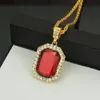 Hip Hop Bling Out Cubic Zirkonia Red Stone Square Naszyjniki dla mężczyzn biżuteria z 30 cali złoty łańcuch278d