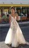 2019 Berta Beach Wedding Dresses V Neck Lace Appliqued Backless Sexy Bridal Gowns with Detachable Skirt Sweep Train Plus Size Wedding Dress