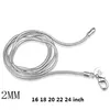 2MM Snake Chain 925 Silver Plated Necklace Fashion Link Statement Necklace Jewelry XMAS Gift 16 18 20 22 24 Inch DHL FREE