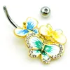 Fashion Belly Button Rings Stainless Steel Barbell White Rhinestone Multicolor Enamel Butterfly Navel Rings Body Piercing Jewelry9509130