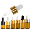 1ml 2ml 3ml Amber Glass Dropper Bottle Essential Olje Display Flaskor Liten serum Parfym Brun provtestflaska F1225