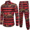 Men Tracksuits Vintage Print Man Clothing Autumn Wear Long Sleeve Suit Set Long Pants Size M-5XL