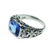 Echte pure 925 sterling zilveren ringen voor mannen blauwe natuurlijke kristallen steen heren ring vintage holle gegraveerde bloem fijne sieraden D18111306