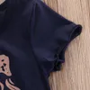 2018 Yeni Kız Elbise Örgü Baskılı Çocuklar Rahat Ruffled Elbiseler Nelson Örgü baskı Pamuk Diz boyu Kısa Kollu Elbise 2-6 T