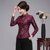 Estilo tradicional chinês camisa feminina casual gola mandarim blusa roxo botão tang renda floral roupas plus size s4xl12353957