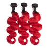 Färgad 1b / Röd brasilianskt mänskligt hår 4 buntar erbjudanden Billiga brasilianska Ombre Virgin Hair Weave Two Tone Body Wave Mänskliga hårförlängningar