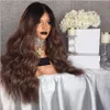 Fast shipping body wave ombre brown wig 180% glueless lace front synthetic wigs heat resistant hair for black women