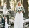 2017 Western Country Bohemian Forest Suknie Ślubne Koronki Szyfonowe Skromne V Neck Pół Rękawy Długie Suknie Ślubne Plus Size Sukienka na ślub