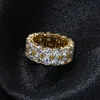712 Złoty srebrny kolor platowane Pierścienie mikro utwardzone 2 rzędowe pierścień tenisowy Pierścień z palec Hip Hop dla mężczyzn Women3236874