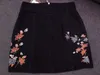 Black Skirt Women High Waist A-Line Style Floral Embroidery Back Zip Patch Denim Cotton Skirts