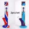 Nuovo arrivo Bong in silicone Narghilè 14 pollici tubo in silicone percolatore Tubi per acqua in vetro bong di dimensioni comuni Dab Rigs tubi per acqua per piattaforme petrolifere fumo colorato