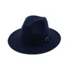 Chapeau Fedora en feutre de laine unisexe pour hommes et femmes, boucle de ceinture décorée à large bord, casquette de Jazz Panama, chapeau formel d'église pour dame, Trilby