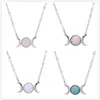 Fahsion Silver Plated Natural Stone Halsband Sun Moon Opal Turkos Rosa Kristall Hängsmycke Halsband för Kvinnor Smycken