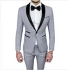 Brand New Grey Men Bröllop Tuxedos Högkvalitativ brudgum Tuxedos Black Shawl Lapel Center Vent Män Blazer 2 Piece Suit (Jacka + Byxor + Tie) 613