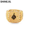 Hip Hop Freimaurer Männliche Ringe für Männer Vintage Kristall Freimaurer Gold Farbe Ring Größe 7-14 Zirkon CZ Zink Legierung AG Ringe