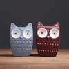 Ceramic Owl Figurines Red Blue Decorative Statue for Home Tabletop Shelf Mantel Collectible House Warming Gift