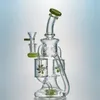 Unico Bong in vetro Doppio riciclatore Dab Rigs Elica Perc Percolatore Tubi per acqua in vetro inebrianti Verde viola Rig petrolifero Elica Pipa ad acqua XL167