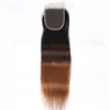 1B430 Черно-коричнево-каштановый 3 тона Ombre Бразильские пряди человеческих волос с застежкой Прямой средний темно-рыжий Ombre 4x4 Кружевная застежка с 5595280