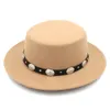 Mode hommes femmes laine mélange melon casquette porc tarte chapeau plat haut large bord plaisancier marin casquette en cuir bande avec métal