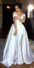 Glamorous V-Neck Off Épaule Robe De Mariée Perles Appliques Satin Sirène Robe De Mariée 2018 Mode Détachable Train Overskirts De Mariage Dres