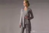 Mother Of The Groom Grey Chiffon Bridal Mother Bride Pant Suits With Jacket Women Evening Pant Suits Long Sleeve Evening Dresses