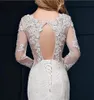 Zeemeermin trouwjurken lange mouwen ronde hals full lace swettrain witte ivoor bruidsjurken bruidsjurken op maat gemaakt