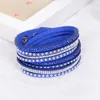 Kvinnor Crystal Rhinestone Slake Deluxe Läder Wrap Armband Cuff Punk Armband Bangles Fit Party Bästa present 15 färger