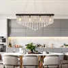 Modern Crystal Chandelier Lamp Rectangle LED Hanging Lighting Pearl Black Stainless steel Suspension Lamps for Dining Room Livingroom