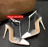 Dorywczo projektant Sexy Lady Moda Kobiety Sukienka Buty White Patent Skórzany Point Półce Heels Heels Slingback T Buty Strappy Pompy Duży Rozmiar 44 12cm