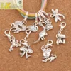 Tibetan Silver Mix Horse Crane Fish Frog Lobster Claw Clasp Alloy Metals Loose Beads Dangle Fit Necklace CM1 100pcs/lot