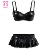 Svart pvc vinyl och latex sexig underkläder varm erotisk underkläder kvinnor mjuk bh topp och garter kjol set punk clubwear för vuxna y18102206